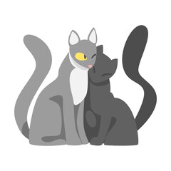 Couple of Smooth Coated Cat in Love Fawning and Cuddling Vector Illustration