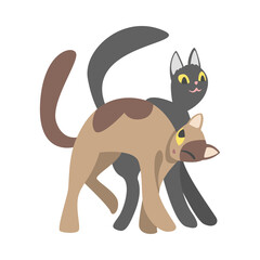 Couple of Smooth Coated Cat in Love Fawning and Cuddling Vector Illustration