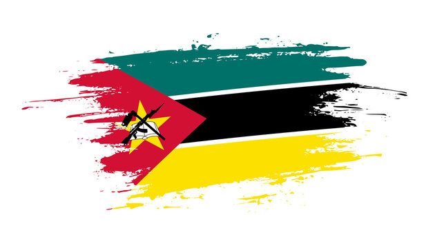 Hand drawn brush stroke flag of Mozambique. Creative national day hand painted brush illustration on white background