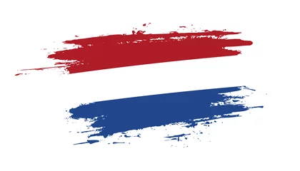 Fotobehang Hand getekende penseelstreek vlag van Nederland. Creatieve nationale dag handgeschilderde borstel illustratie op witte achtergrond © AkshayG