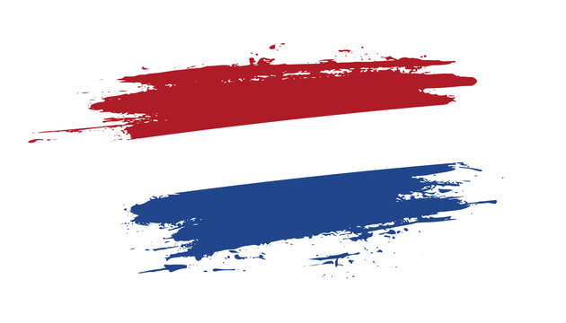 Hand drawn brush stroke flag of Netherlands. Creative national day hand painted brush illustration on white background