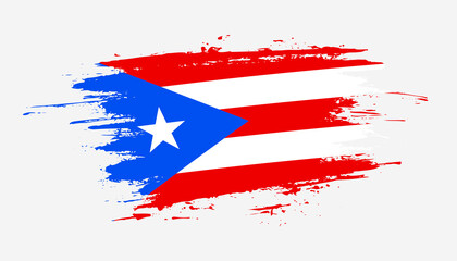 Hand drawn brush stroke flag of Puerto Rico. Creative national day hand painted brush illustration on white background