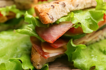 Tasty sandwich on table, closeup