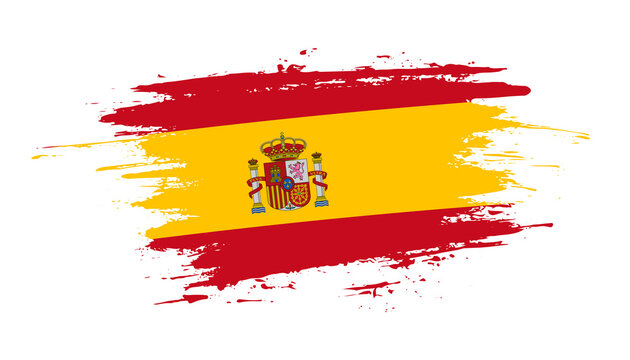 Hand drawn brush stroke flag of Spain. Creative national day hand painted brush illustration on white background