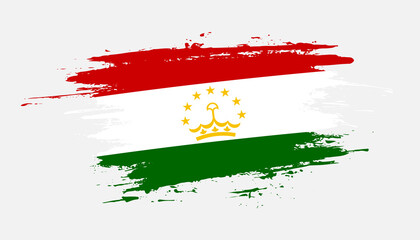 Hand drawn brush stroke flag of Tajikistan. Creative national day hand painted brush illustration on white background