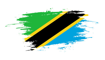Hand drawn brush stroke flag of Tanzania. Creative national day hand painted brush illustration on white background