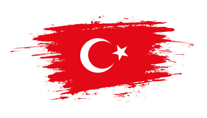 Hand drawn brush stroke flag of Turkey. Creative national day hand painted brush illustration on white background