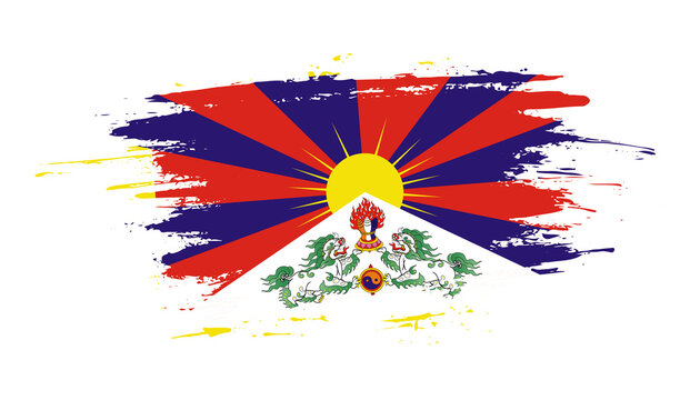 Hand drawn brush stroke flag of Tibet. Creative national day hand painted brush illustration on white background