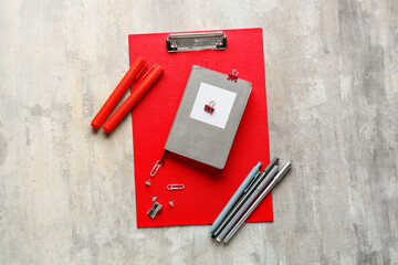 Stationery supplies on grunge background