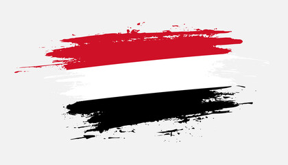 Hand drawn brush stroke flag of Yemen. Creative national day hand painted brush illustration on white background