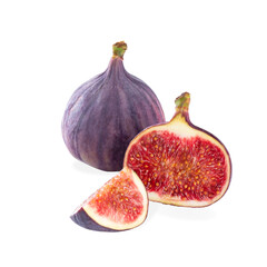 Ripe figs cut into pieces isolated on white background.