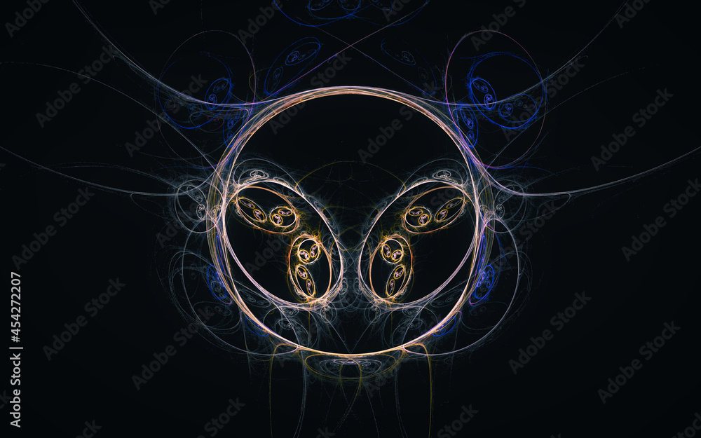 Poster digital image generated on a computer consisting of beautiful abstract geometric shapes, lines of di