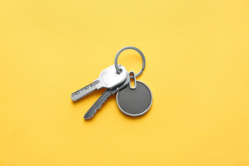 Keys with stylish keychain on color background - Powered by Adobe