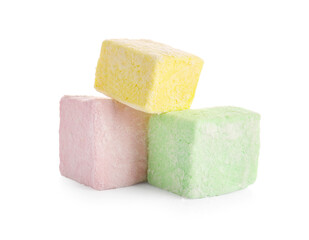 Tasty sweet marshmallows on white background
