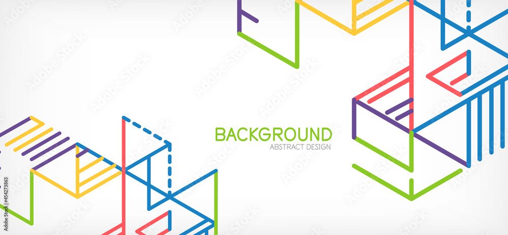 Poster Abstract background. Color lines on white background. Linear abstract composition. Techno or business concept for wallpaper, banner, background, landing page