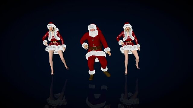 Santa Claus and santa helpers swing dancing, loop