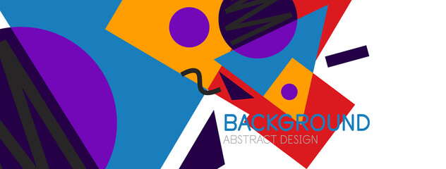 Abstract background. Blocks, lines, triangles, circles composition. Techno or business concept for wallpaper, banner, background, landing page