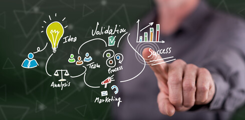 Man touching a business strategy concept
