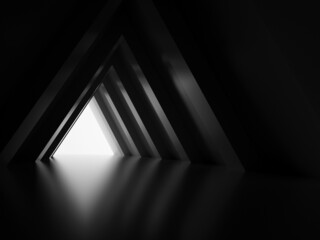 3d black triangular tunnel with glowing end