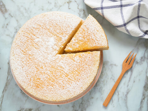 Homemade yogurt cake with icing sugar