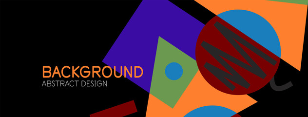 Abstract background. Blocks, lines, triangles, circles composition. Techno or business concept for wallpaper, banner, background, landing page
