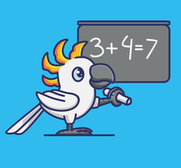 Cute illustration bird parrot smart at mathematics. Animal Isolated Cartoon Flat Style Sticker Web Design Icon Premium Vector Logo mascot character