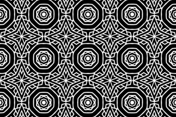 Vintage lace ethnic pattern, geometric background, arabesque. Cover design in the style of oriental, asian, indonesian, mexican ornaments. Black white template for coloring, presentations.