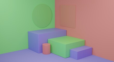 green and purple podium 3d rendered