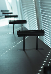 Empty table in a modern library. Forum, Groningen.