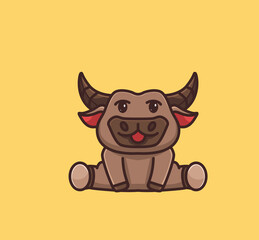 cute baby buffalo sitting. cartoon animal nature concept Isolated illustration. Flat Style suitable for Sticker Icon Design Premium Logo vector. Mascot Character