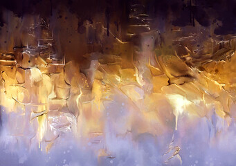 background gold abstraction with elements of brush strokes and spots for painting