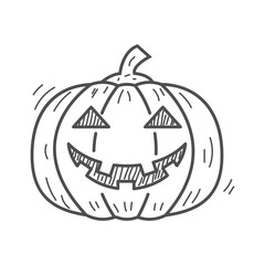 Scary pumpkin vector illustration in sketch style isolated on white background