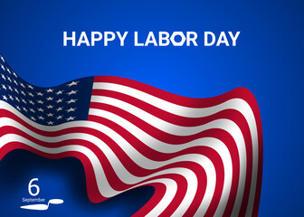 Happy Labor Day abstract background with waving 3D USA flag. Stand or small podium. You can use this asset for flyer, card, poster, greeting, game, broadcast, streaming, illustration and template.