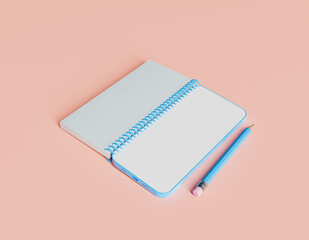 notebook with mobile phone and pencil in minimal scene
