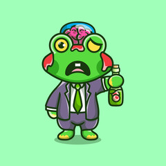 cute halloween zombie frog carrying eye bottle