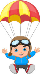 cartoon happy boy skydiving on white background