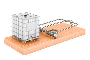 Intermediate bulk water container  inside mousetrap, 3D rendering