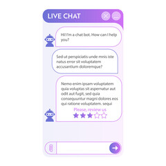 Chat bot window. User interface of application with online dialogue. Conversation with a robot assistant