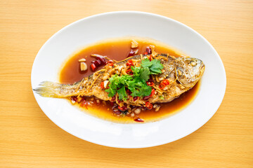 Chinese cuisine a braised yellow croaker