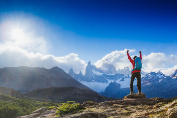 Active hiker enjoying the view on the trail in Patagonia