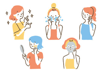 スキンケアをする女性_セット_色