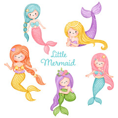 Watercolor mermaid collection. 