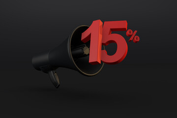 Black megaphone promotion 15 percent off a 3D black friday sale concept