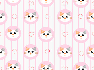Vector illustration with paw prints and kitten cartoons on a pink background