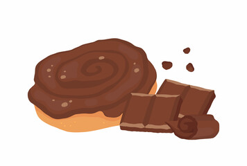 Buns with chocolate icing and cinnamon. Vector logo illustration on a white background.