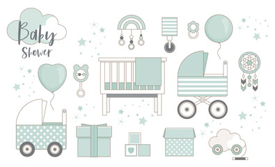 Big set of cute baby shower elements
