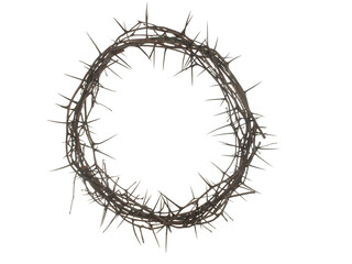 Wreath of dry twigs of thorns with thorns and without leaves isolated on white background.