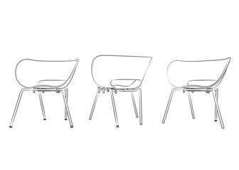 3d dining chair graphical with black white sketch. linear sketch.