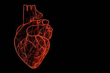 Abstract illustration of an empty three-dimensional heart isolated on a black background.