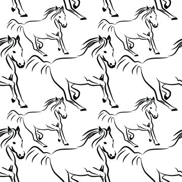 Vector pattern galloping horses. For printing on fabric.